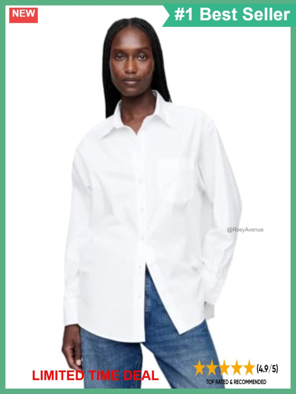 Women's Poplin Big Shirt Oversized Cap Sleeve Pullover Casual Top
